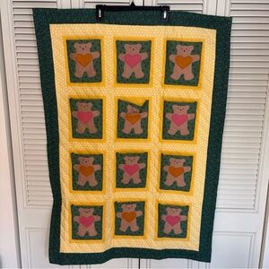 Teddy Bear Quilt Wall Hanging Advent Pockets Hearts Nursery Baby Kids Handmade